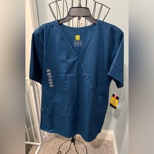 NEW Wink Women's Mock Wrap Scrub Top Caribbean Blue 2X 2XL 102 True Plus Fit